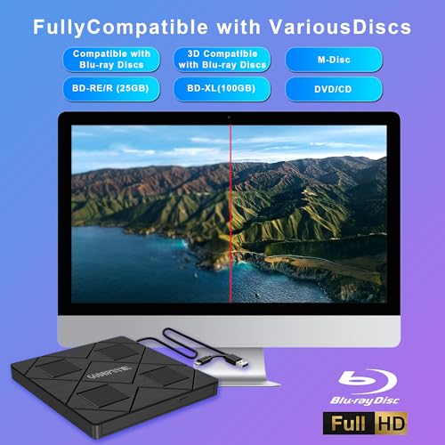 Image of External blu ray Drive,8-in-1External blueray /DVD Drive for pc, Featuring USB*2 /C*2,TF /SD Card Reader blu ray Burner,Compatible with Windows 11 /10 / 8 /7 /,Mac os. Comes with 1+4 Storage Bag