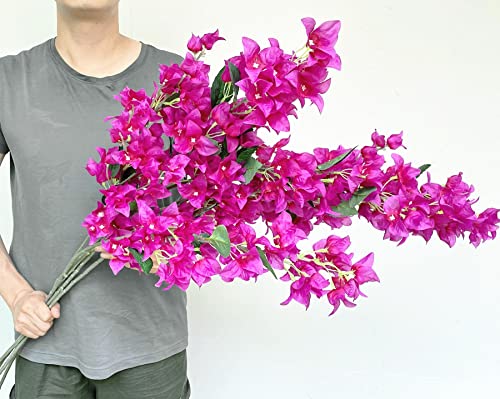 Magrowie Pack Of 4 Artificial Flowers Silk Bougainvillea Branches Long Artificial Bougainvillea Floral Bouquet Stems 41.5" For Wedding, Home, Garden, Store Decoration (Violet) #TOP1