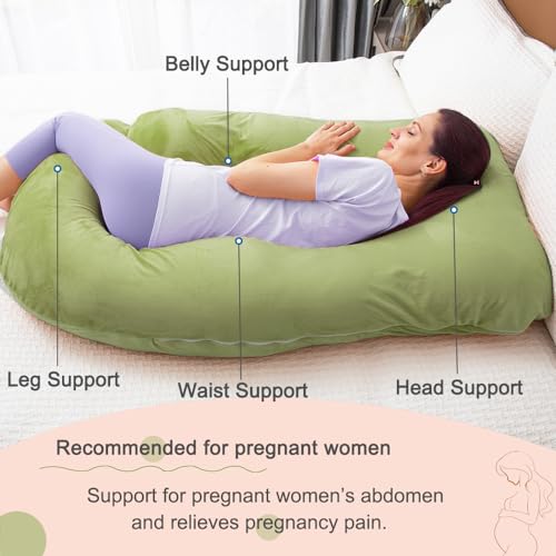 Image of 60 Inch Pregnancy Pillow for Sleeping (Green) | Extra Large U Shaped Body Pillow, Maternity Pillow for Pregnant Women