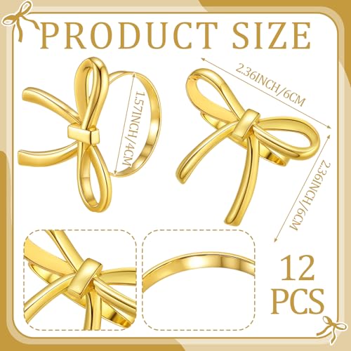Gandeer 12 Pcs Gold Bow Napkin Rings, Metal Butterfly Napkin Holders for Dinner Parties Wedding Banquet Table Setting Family Gatherings Table Decoration