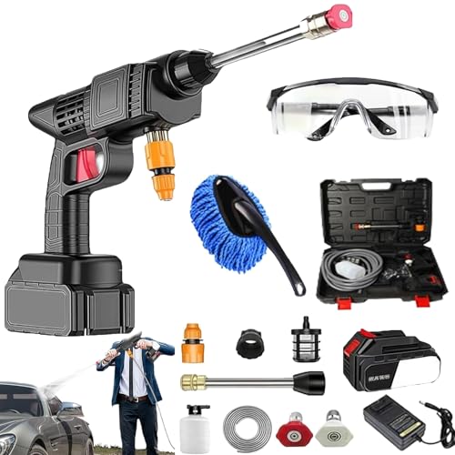 Cordless Portable Multi-Function High Pressure Water Blasters, 6-in-1 Nozzle High Pressure Washer Gun, Handheld Pressure Washer for Car,Home,Garden (10m - 1*Battery)
