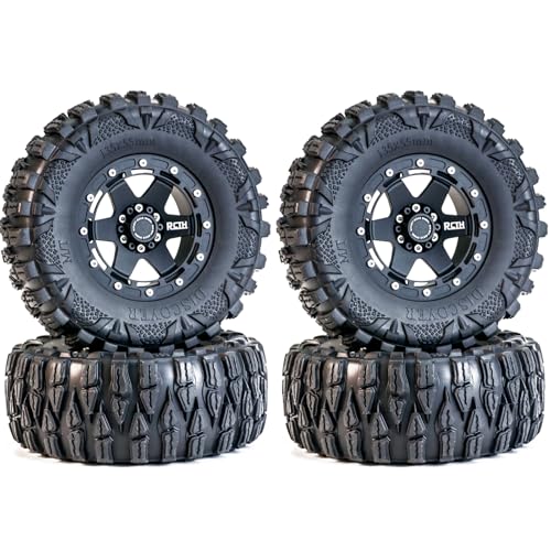 2,6 Pneus All Terrain pneu de borracha macia para carro e aro para corrida off-road, pneu de borracha OD 135 mm e aros de metal com hexagonais de 17 mm/12 mm para MJX H8H MK07 KM4 Traxxas TRX-4 TRX-6