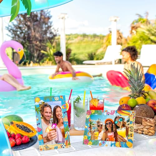 Image of AmazingSpark 50 pack Summer Beach Picture Frame Set 4x6, Tropical Cardboard Photo Frames Bulk with Easel Back, Colorful Coastal Tabletop Display for Vacation Photos, Party Decoration Home Desk Decor