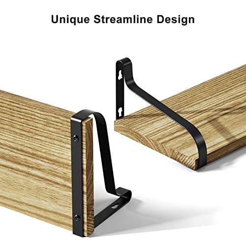 Love-Kankei Floating Shelves Wall Mounted Set Of 3, Large Wood Wall Shelves For Storage, Rustic Shelves For Display Bathroom,Bedroom,Living Room,Kitchen,Office And More Carbonized Black #TOP6