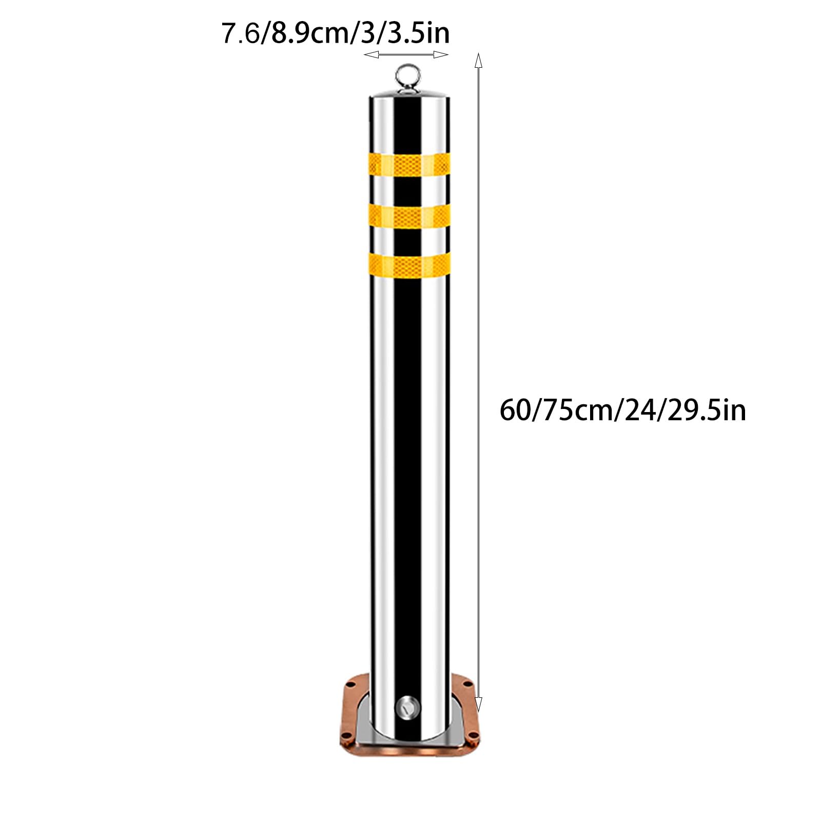 Paletto riflettente rimovibile in metallo – Barriera di sicurezza durevole in acciaio inox per uso industriale, commerciale e privato (giallo, 1 pezzo, 7,6 x 60 cm / 3 * 24in)