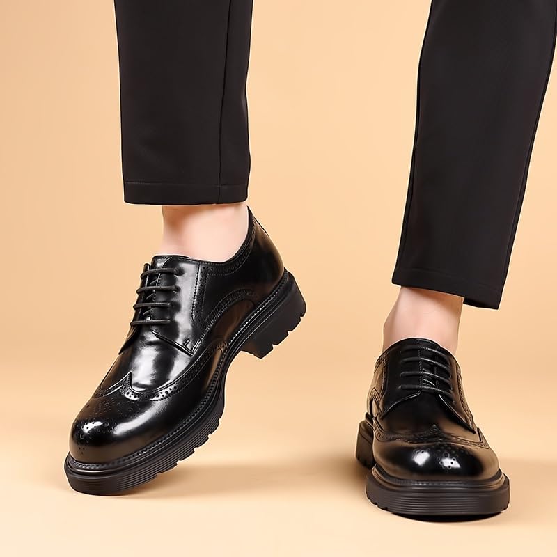 Platform Brogue Oxford Dress Shoes, Men Party Wedding Casual Shoes, Designer Genuine Leather Best Men Shoes, Black Height Increase Shoes2