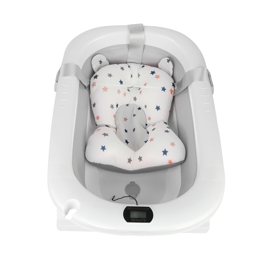 Baignoire Bebe Pliable avec Thermometre Digital, Coussin, Prise Pommeau de Douche, Gris 80x50x23cm 0-24 Mois