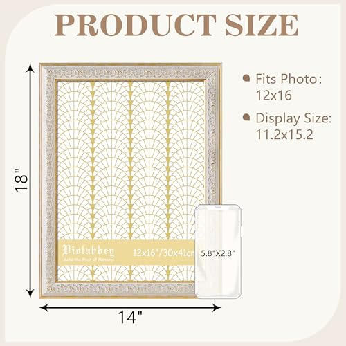 Image of VIOLABBEY 12x16 Picture Frame White, Vintage Photo Frames Ornate without Mat for Wall Hanging