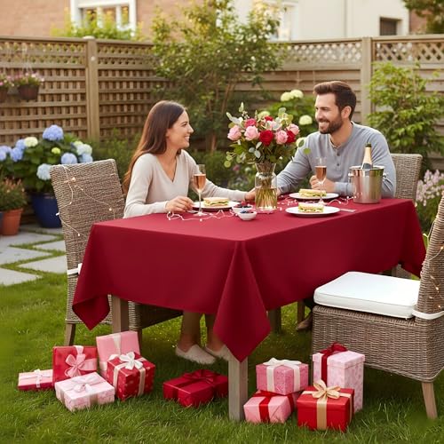 Image of sancua Rectangle Tablecloth - 60 x 84 Inch - Stain and Wrinkle Resistant Washable Polyester Table Cloth, Decorative Fabric Table Cover for Dining Tables, Buffet Parties, Valentine's Day, Red