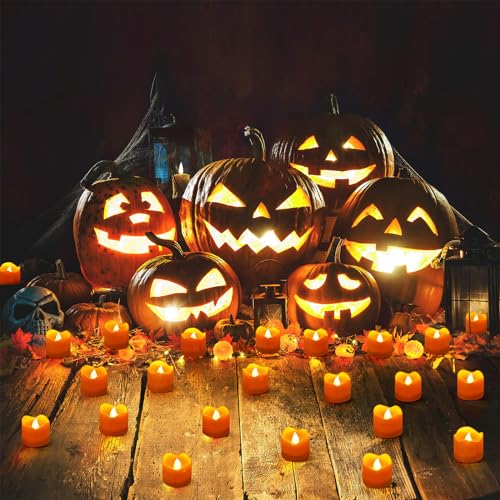 Image of Topstone Halloween Orange Led Tealight with 4 /6 /8 H Timer,Remote Control Flameless Candle,Battery Powered Fake Candles,Electric Votive Candle,Pack of 12