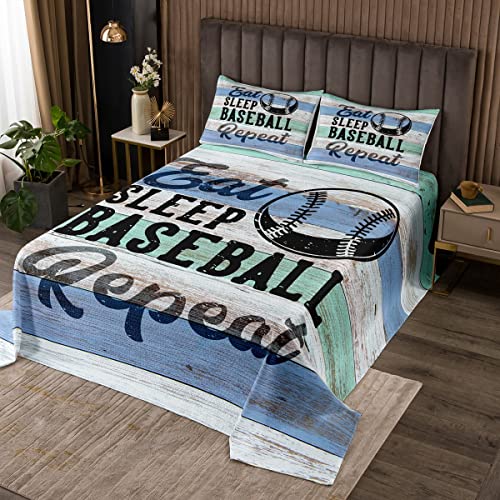 Colcha rústica de granja de 170 x 210 cm, juego de ropa de cama con estampado de puerta de granero antigua, juego de ropa de cama de lujo para niños y niños, ropa de cama para niños, deportes, béisbol