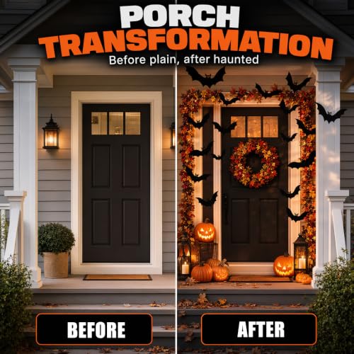 Image of Hanging Bats Halloween Decoration Outside, 2026 New Light Up Bat Decor, Versatile Bat Party Decorations, Removable Bat Decals for Garage Door and Window (12, Red, Small)