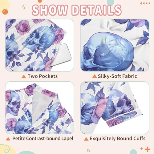 Skull Roses Pajamas Set Summer Button Down Sleepwear Pjs Sets Comfy Loungewear3