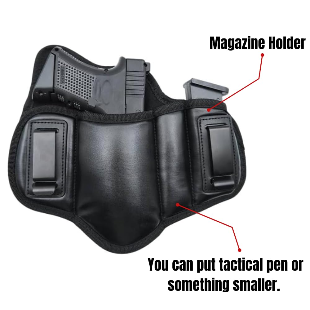 Dinosaurized Fujobi Pancake Holster Right Handed (with Mag Holder) Gun IWB Holster Faux Leather Compatible with G19 23 32 26 27 30 33, M&P Shield, XDs, P320, Taurus Holsters