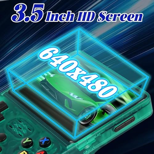 Image of PLUSPOINT R36S Portable Handheld Game Console (64GB) with 18000+ Retro Classic Preloaded Video Games, 3.5 Inch IPS Display,Rechargeable Battery , Pocket Arcade Gaming Device (Green)