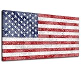 American Flag Canvas Wall Art,USA Old Glory Wall Pictures, Living Room Wall Decor, Vintage Flag Artwork the Stars and the Stripes on Wooden Board Canvas Prints for Office Home Decor Framed 20'x 40'
