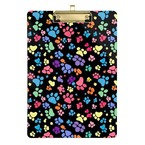 カラフルでかわいい足跡ライティングクリップボード 目立たないメタルクリップ付き 教室、レストラン用、12.5インチ x 9インチ