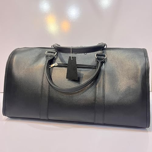 Voyager Cowhide Leather Duffel Bag – Travel & Gym Bag in Medium and Large (Dark Brown, Caramel Brown, Black). (Black, Large)2