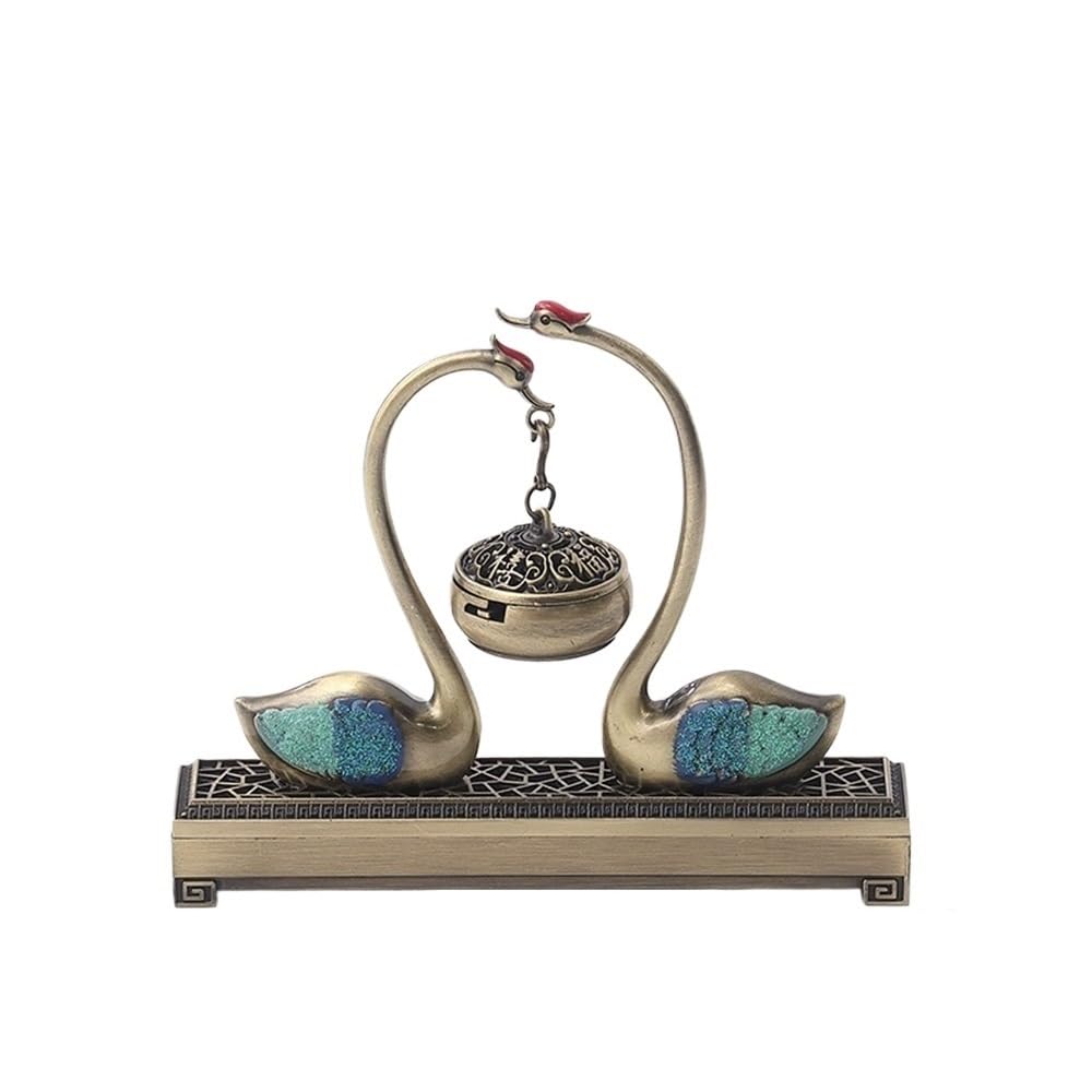 National Style Antique Double Alloy Incense Burner Home Swan Aromatherapy Holder Tea Ceremony Small Ornaments Decor
