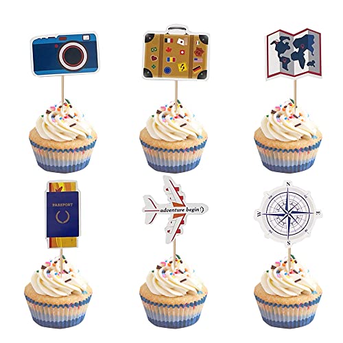 Lot de 24 Décorations Cupcake Thème Voyage – Topper Avion pour Fête de Remise de Diplôme, Baby Shower, Départ à la Retraite, Voyage