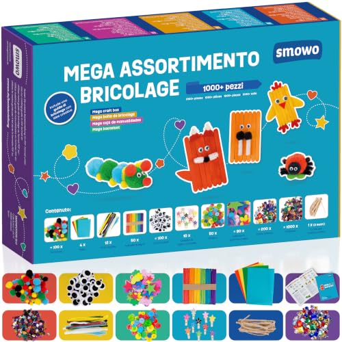 Smowo® Kit Lavoretti Creativi per Bambini - Grande Set di Bricolage con Scovolini e Materiale Vari, Ideale per Ragazze e Ragazzi