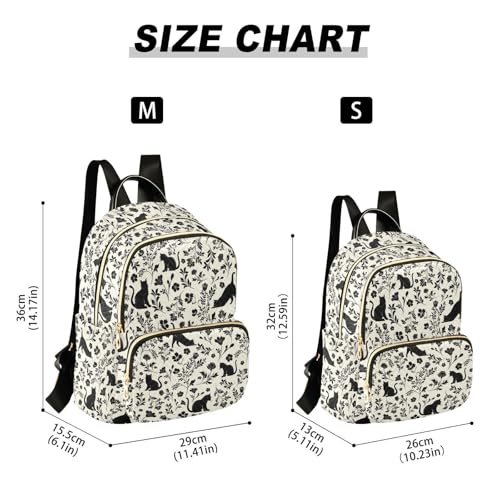 Image of Women Fashion Backpack Purse Flowers Cat Rucksack, S | Casual Lightweight Quilted Daypack Ladies Bag for College Travel Work