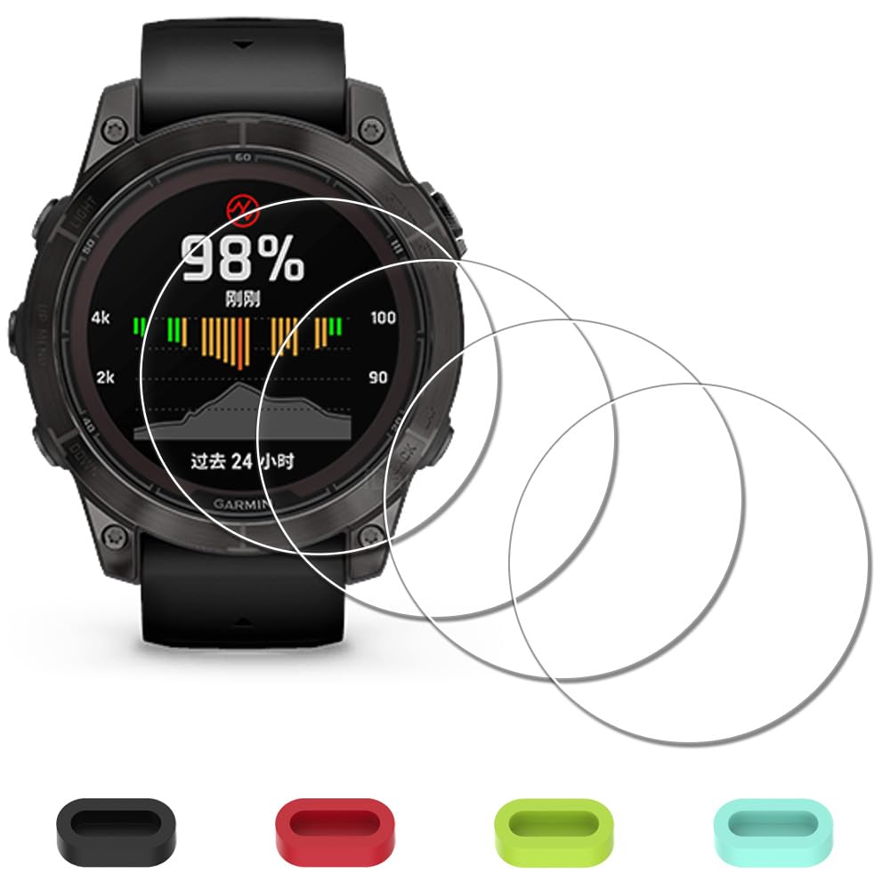 iDaPro [4 Pack] Screen Protector for Garmin Fenix 7 Pro Solar/fenix 7 Pro Solar Sapphire Watch + Silicone Anti-dust Plugs Tempered Glass Anti-Scratch Bubble-Free