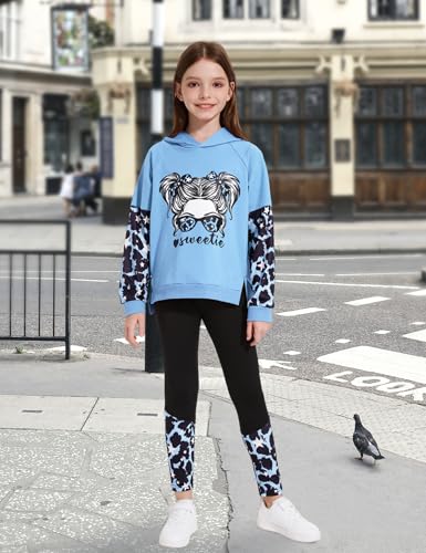Image of Gaupafmb Girls Clothes Cool Girl Print Tie Dye Hoodie Pullover Sweatshirt Leggings 2PC Outfits