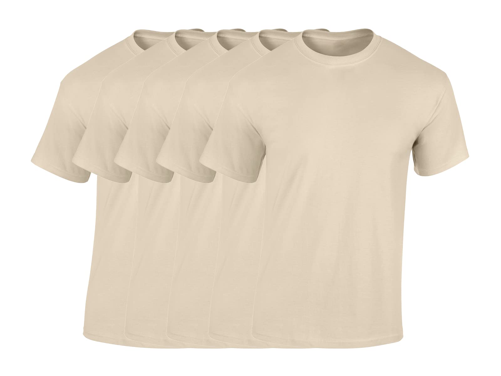 COOZO Mens Heavy Cotton Pack of 5 T-Shirts - Sand - L