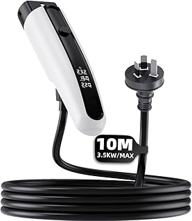VINLEN Type 2 EV Charger - 3.5KW, 10M Cable, Adjustable Current (10A-15A), Compatible with Australian 10A & 15A Power Sock...