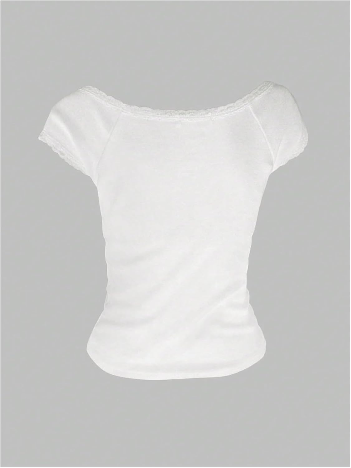 Women's Summer Scoop Neck Lace Tops Cute Cap Sleeve Fitted Going Out T Shirts - Image 2