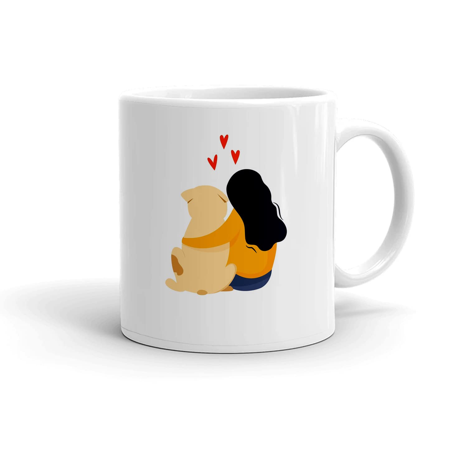 Designer Printed Coffee Mug/Cup - White Ceramic Mug (Dog and Girls Cartoon Design Print)