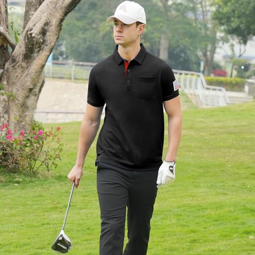 DEOLAX Mens Polo Shirts Performance Moisture Wicking Mens Tactics Polo Shirts Short Sleeve with Pocket3