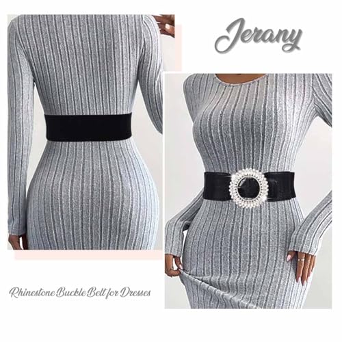 Rhinestone Belts for Women Wide Elastic Belt for Dresses Black Stretchy Waist Belt with Crystal Buckle2