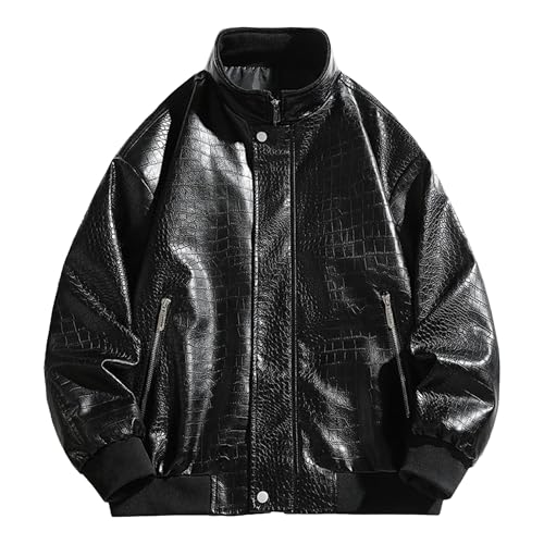 Manteau de motard en faux PU homme coupe régulière décontractée à col montant