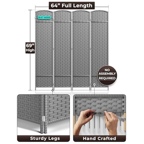 Sorbus 4 Panel Room Divider 6 ft. Tall - Privacy Screen, Extra Wide Double Hinged Panels, Mesh Hand-Woven Design, Partition Room Dividers and Folding Privacy Screens, Wall Divider for Room Separation