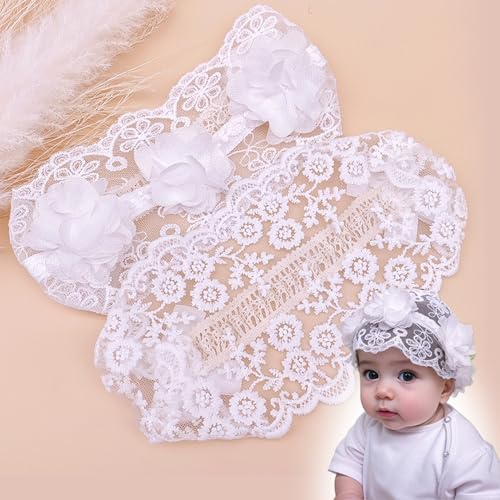 Delicate Lace Floral Baby Girl Headbands 2-3 pcs Newborn Infant Toddler Elastic Hair Band Set Baby Shower Birthday Christenings Gift Hair Accessories (White D, 2 pcs)