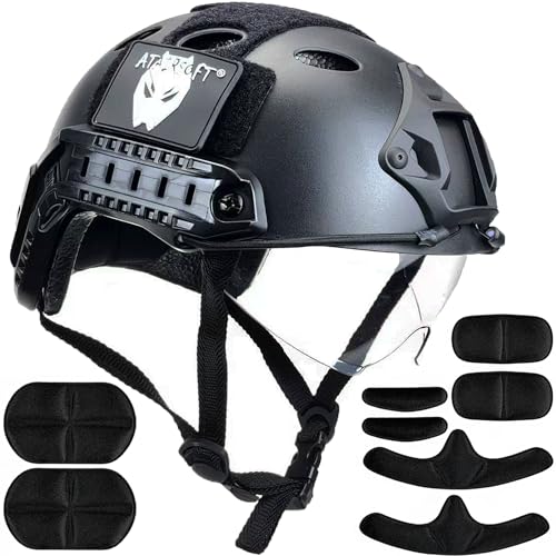 ATAIRSOFT PJ Type Tactical Multifunctional Fast Helmet with Visor Goggles Version Black