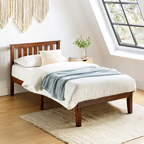 Mellow Marley 14 Inch Solid Wood Platform Bed with Paneled Headboard, Espresso, Twin