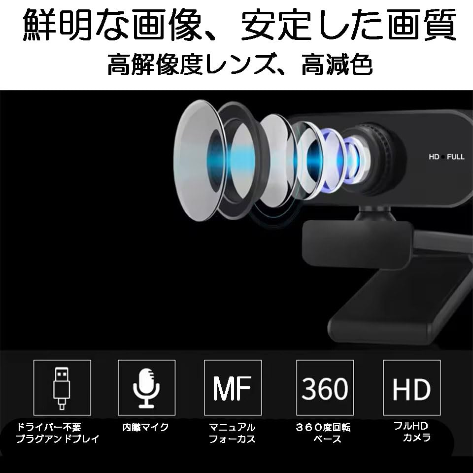Amazon.co.jp: WEBカメラ Full HD 1080p 200万画素 広角95°クリップ