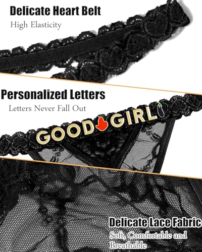 Personalized Thongs Unusual Name Underwear for Women Sexy Lace Bikini with Cute Rhinestone Metal Letter Underpants4