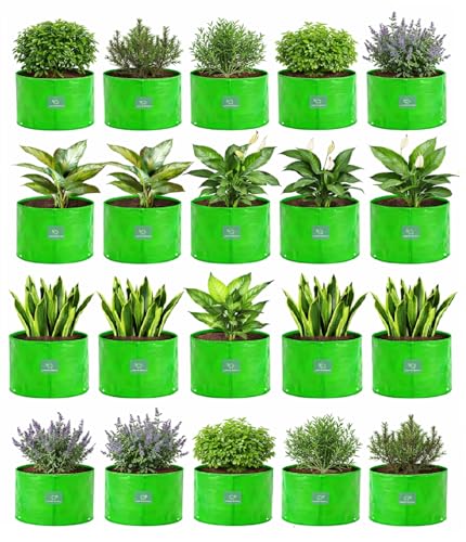 Image of GREENSHEEP HDPE Grow Bag Heavy Duty 260 GSM Round Plants Flower Growing Bags Floor Standing Mount Type for Home Garden Balcony Terrace Kitchen Nursery (Green, 15x15 inch, Pack of 20)