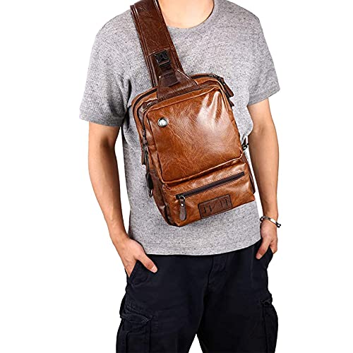 Bolso bandolera de cuero PU marrón para hombre con puerto de carga USB 3
