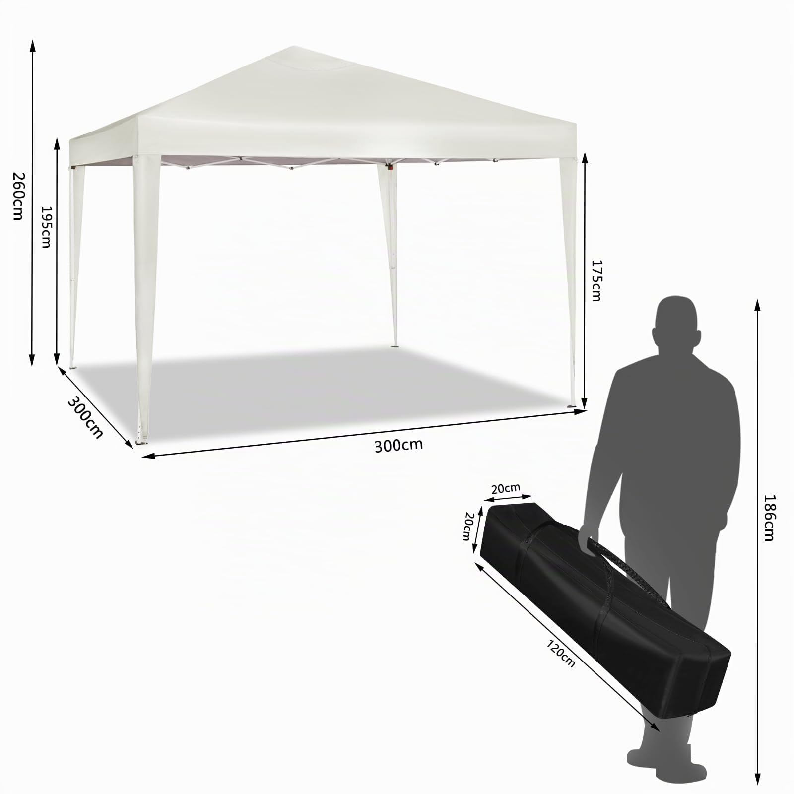 WOLTU Tonnelle de Jardin Pliable 3x3m avec Sacs de Sable Beige | UPF 50+ UV, imperméable, hauteur ajustable, vent stable, avec sacs de sable, Jardin