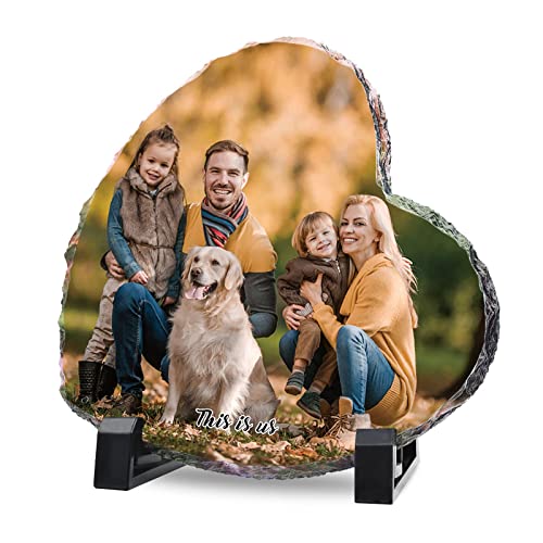 Product Image of the ALBK Custom Rock Slate Frame - Personalized Photo Stone Frame Plaque Birthday Gifts For Mom Dad Boyfriend for Christmas Thanksgiving Xmas Mothers Fathers Day Valentine's Day Heart Shaped