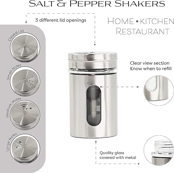 Image of INKULTURE Stainless Steel Salt and Pepper Shaker with Transparent Glass 100 ml (Set of 2) with Stainless Steel Stand for Oregano, Chilli Flakes, Sugar, Seasoning Sprinkler Dinning Table Masala Pot