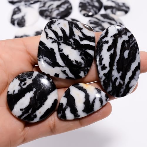 Natural Zebra JasperGemstone- Healing Crystals for DIY Jewelry Making -Loose Natural Cabochon -Perfect for Crafting Unique Jewelry Designs -Gift for Her, Mother and Wife (5 pcs, 25-35 mm) image 5