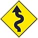 NMC TM241K Winding Road Left Arrow Sign ? 30 in. x 30 in. Heavy Duty High Intensity Reflective Aluminum Traffic Sign with Black Arrow Graphic on Yellow Base
