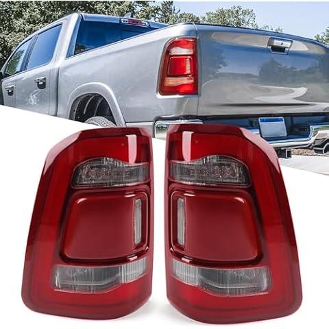 FIONE LED Tail Light Assembly Compatible with Dodge Ram 1500 Taillight Without Blind Spot 2019-2022 LED Type & Red Lens Chrome Interior Left LH+RH Right Side Cover
