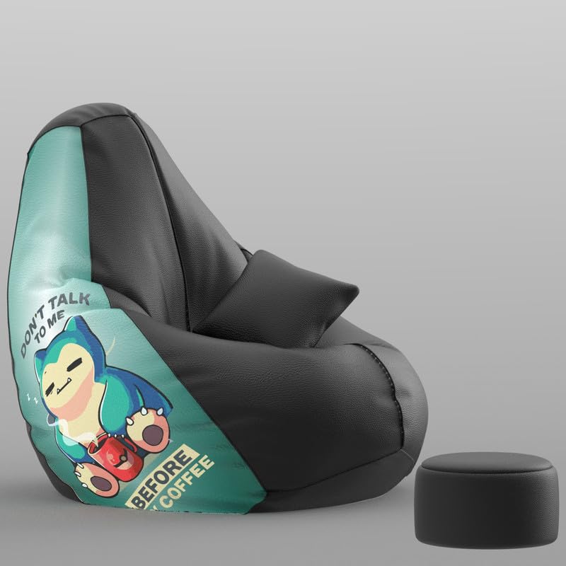 Image of Biggie Bean Bag with Beans Filled 4XL VibeBoost Premium Bean Bag with Free Cushion and Footrest - Official : Brewed Bliss Combo (Matching Color : Regular, Don't Talk-Black)